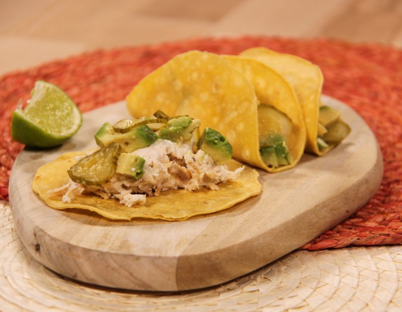 Avocado, cottage cheese and grilled chicken tortillas